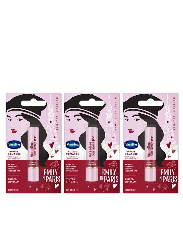 Vaseline Set of 3 Emily in Paris Limited Edition Lip Balm Stick 3g Each - Rouge Romance
