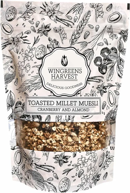 Wingreens Harvest Toasted Millet Muesli 250 g, Cranberry & Almond, Natural, Breakfast Cereal, Healthy Gluten-Free Cereals with Whole Grains, Dried Fruits, Nuts and Seeds, No Artificial Preservatives