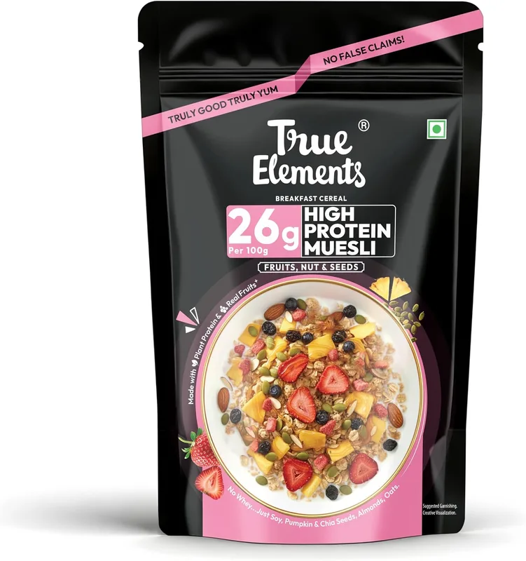 True Elements High Protein Muesli 400g | 26g Protein | Fruit,Nuts & Seeds | Healthy Breakfast Cereal | Rich in Nuts, Seeds & Wholegrains | No Added Preservatives