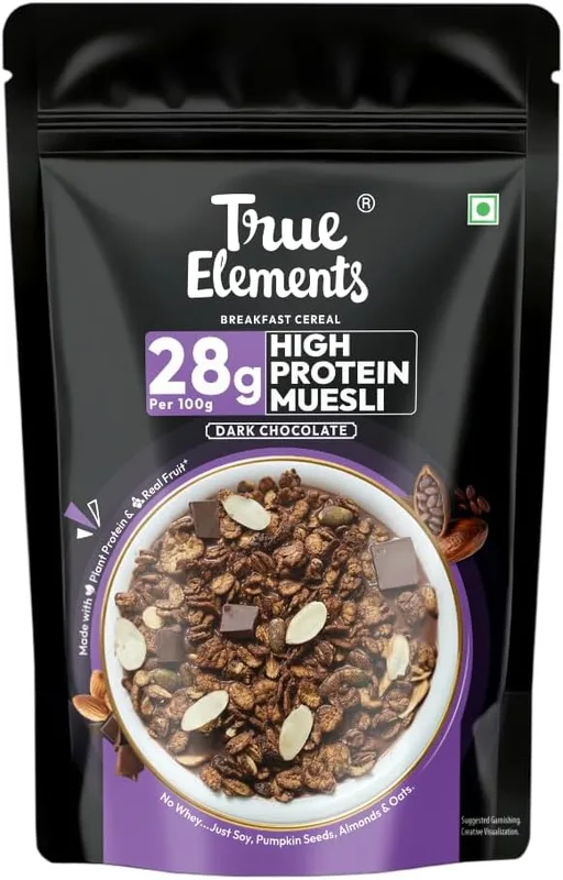 True Elements High Protein Muesli 400g | 28g Protein | Dark Chocolate | Healthy Breakfast Cereal | Rich in Nuts, Seeds & Wholegrains | No Added Preservatives