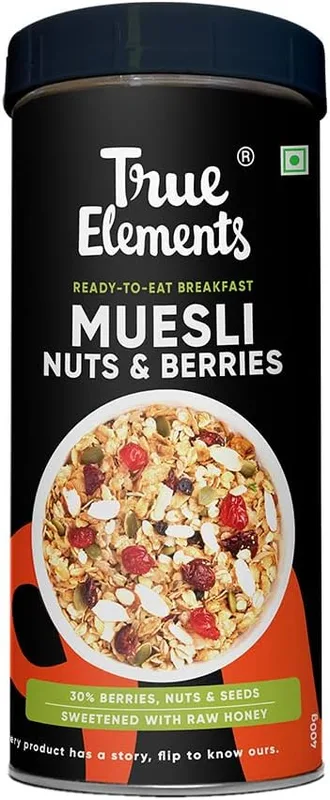 True Elements Crunchy Nuts & Berries Muesli 400g - 100% Wholegrain Cereal | Nutrients-rich | High Fibre Breakfast | Breakfast delight