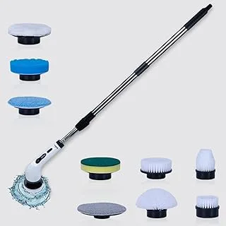 Saporo Electric Spin Scrubber for Bathroom Cleaning, 400 RPM Power Scrubber with 9 Replaceable Brush Heads, 2 Speed Settings, 3 Adjustable Lengths, IPX5 Waterproof, Detachable Handle for Tiles