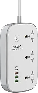 Acer PowerHub Smart | 3 AC Outlets, 4 USB Ports (1 Type-C,3 Type-A) | Wi-Fi Smart Power Strip, 1500W Output | App & Voice Control | Surge Protection |Overload Safety Protection | Remote Timer Control