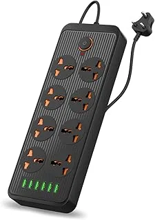 Portronics Power Plate 7 with 6 USB Port + 8 Power Sockets Power Strip Extension Board with 2500W, 3Mtr Cord Length, 2.1A USB Output(Black), 250 Volts