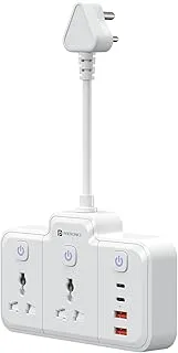 Portronics 2500W Power Plate Plus 6-in-1 Power Extender, 2 Universal Sockets & 4 USB Ports, Individual Switches, 180° Flexible Cord, Child Safety Shutters, for Home, Office, Laptops, 6A/10A Appliances