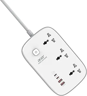Acer PowerHub Core GaN | 3 AC Outlets + 4 USB Ports (2 Type-C GaN PD 65W + 2 Type-A) | GaN Fast Charging 2500W | Surge Protection | Compact Desktop Power Strip | Overload Safety Protection