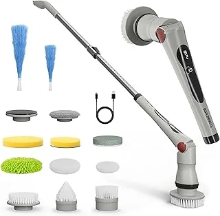 BUILDSKILL 13 in 1 Advanced Electric Spin Scrubber with LED Display | IPX6 Waterproof | 3 Speeds | 4 Angles | Telescopic SS Handle | 2.5Ah Type-C| Tiles, Slabs, Car & Bathroom Cleaning Brush Electric