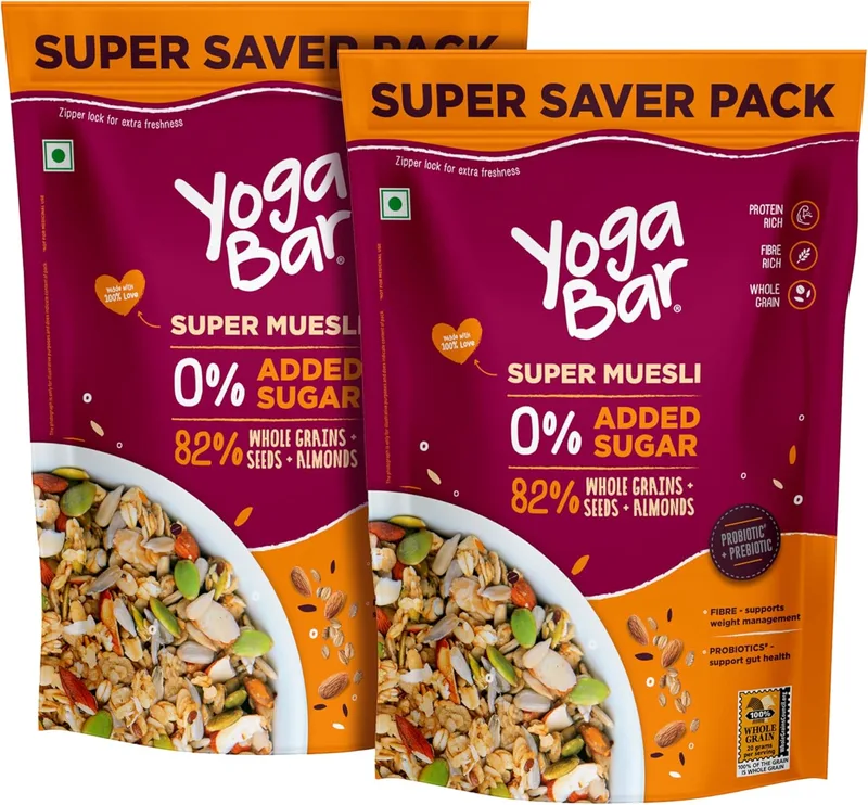 Yogabar Muesli Wholegrain Breakfast Cereals | Healthy Breakfast Cereals | Granola | Gluten Free | Antioxidant Rich | Healthy Food For Breakfast | Protein Rich, Nut (700Gm - Pack Of 2)