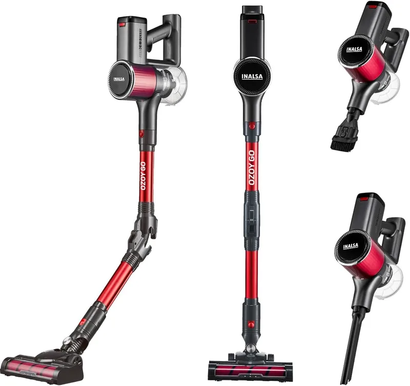 INALSA Cordless Stick Vacuum Cleaner 250W|28KPA Powerful Suction|Digital Touch Display|3Speed Control|Flexible 180°Rotation|Motorised Brush with LED Light|800 MLDust Tank|3Layer filteration(Ozoy Go)