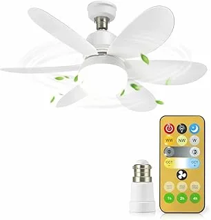 Gesto Portable Ceiling Fan with LED Light | B22 Plug & Play Fan Light with Remote | 3 Speed Fan | 3 Color Light (3000K/4500K/6500K) | Ideal for Bathroom, Kitchen, Bedroom, Pooja Room, Small Office