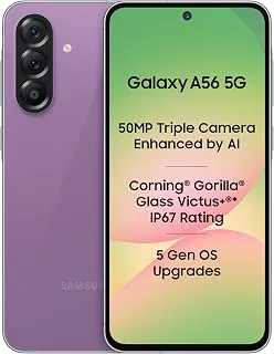 Samsung Galaxy A56 5G (Awesome Violet Glow, 8GB, 256GB) | Segment Most Complete Triple Camera | AI Editing | 4nm Processor | sAMOLED Display| Gorilla Glass Victus+| 5 Gen OS Upgrades
