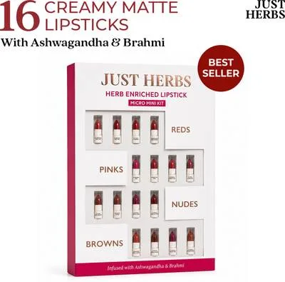 Just Herbs Herb Enriched Intense Color Ayurvedic Micro Mini Lipstick Set - 16 Shades