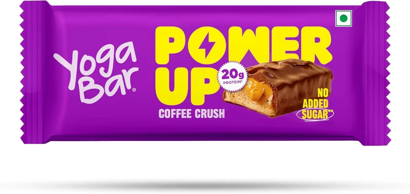 Yogabar Power Up 20g Protein Bar (1 Bar, Coffee Crush) | No Added Sugar Protein Bars | Premium High Protein Blend - Whey Protein Concentrate, Isolate, Peanuts & Soy | Healthy Protein Snacks