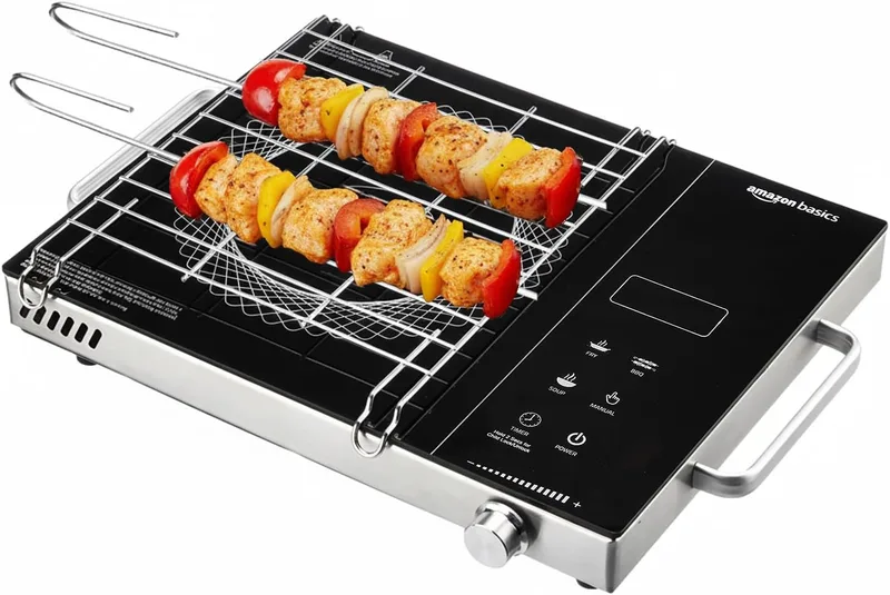 Amazon Basics 2200W Infrared Cooktop | 4 Pre-Set Cooking Menus | LED Digital Display | Touch Panel I Energy Efficient, Auto Cut-off & 4KV Surge Protection I Smart Pan Sensor I Black