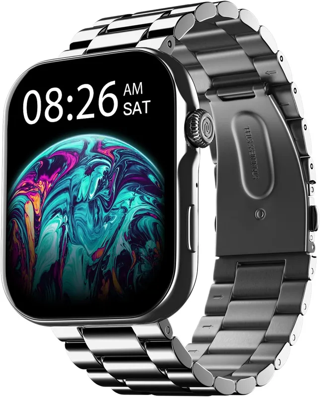 Noise ColorFit Ultra 3 Bluetooth Calling Smart Watch with Biggest 1.96" AMOLED Display, Premium Metallic Build, Functional Crown, Gesture Control with Metallic Strap (Glossy Silver: Elite Edition)