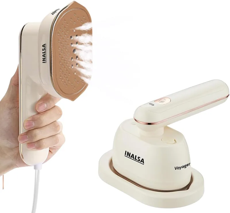 Inalsa Mini Steam Iron For Clothes & Garment Steamer 1200W|Portable Travelling|Heat Up In 40 Sec|Scratch Resistant Titanium Coated Plate|2In1 Horizontal Vertical Use (Voyager) - 1200 Watts