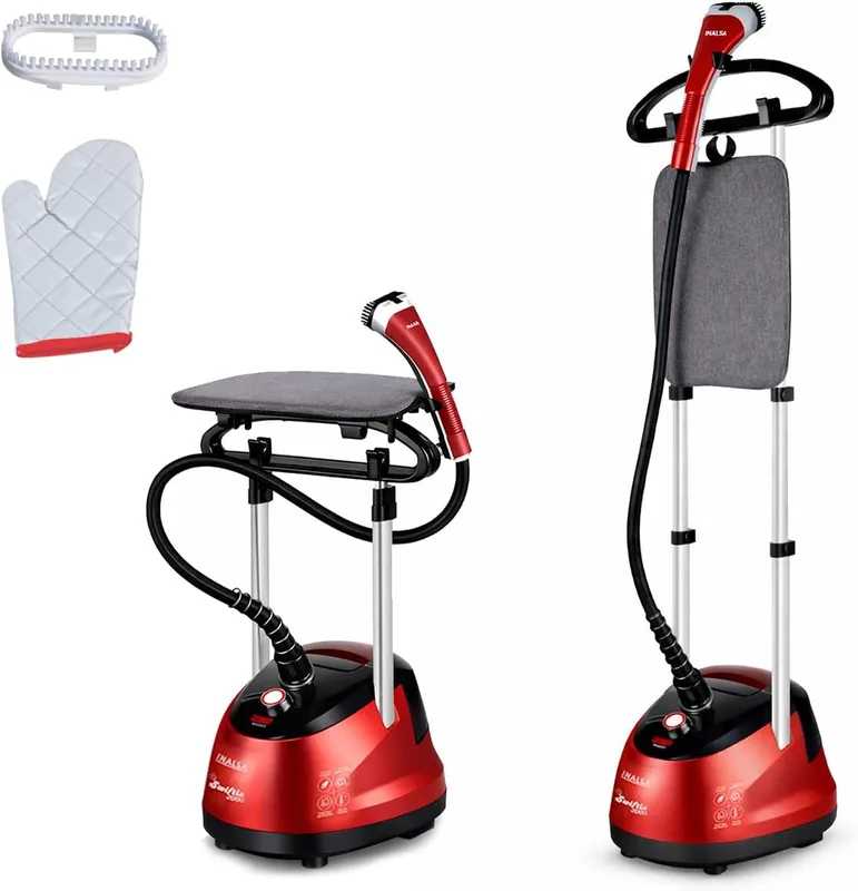 INALSA Standing Garment Steamer 2000 Watt|Double Pole with 90° & 180°Adjustable Ironing Board|Adjustable Pole Height|2.2L Water Tank|45 Sec Heat Up Time|32 g/min Steam Output|2 Yr Warranty|Swiftix2000