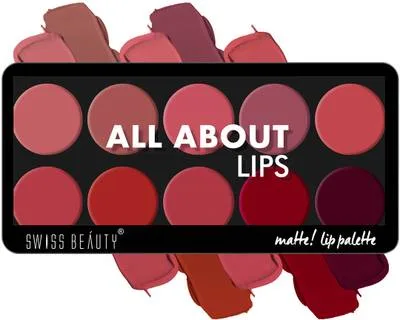 SWISS BEAUTY All About Lip Palette | 10 Pigmented Shades | Creamy Matte | Travel