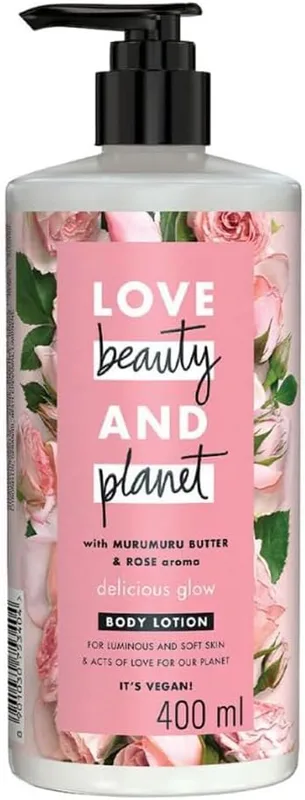 Love Beauty & Planet Natural Murumuru Butter & Rose Glow Body Lotion | 24 hour Moisturization | Non-Sticky | Fast Absorbing | For Normal to Dry Skin | Paraben Free | Vegan | Cruelty-Free | 400 ml
