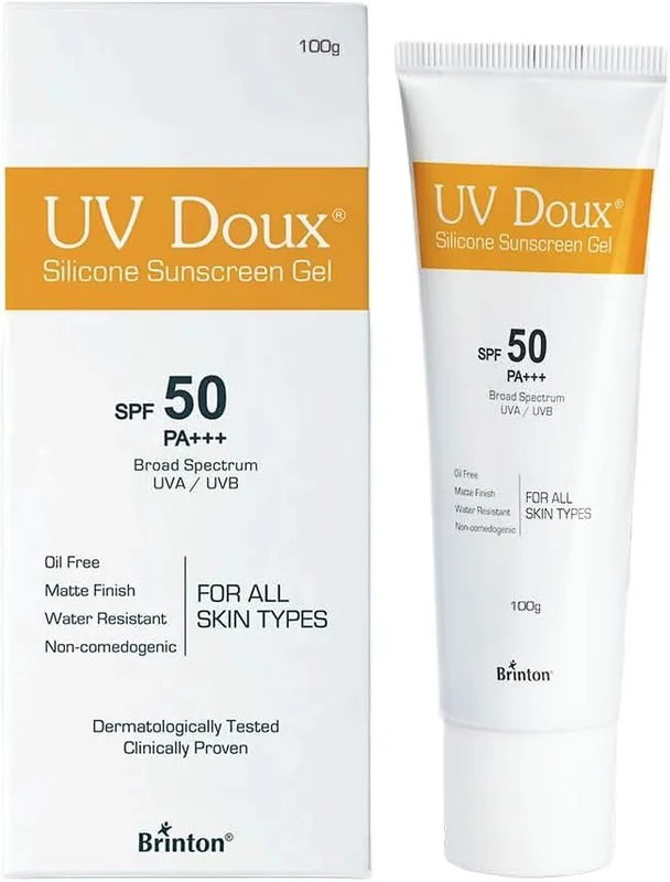 UV Doux Silicone Sunscreen Gel SPF 50 PA+++|India’s No.1 Dermatologist Recommended Brand|Invitro,In-Vivo Tested|UVA/UVB Protection, Benzene Free|No White Cast |Oily & Acne-Prone Skin |100 g