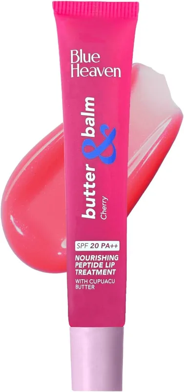 Blue Heaven Butter & Balm (15 Gm) Peptide based Tinted Lip Balm with SPF 20 PA++| Infused with Cupuacu Butter | Smoothing & Moisturizing | UVA/UVB Rays Protection | Cherry