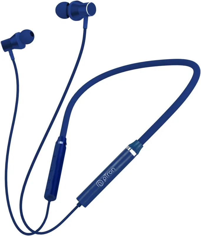 pTron Tangentbeat in Ear Bluetooth Wireless Headphones with Mic, Punchy Bass, 10mm Drivers, Clear Calls, Dual Pairing, Fast Charging, Magnetic Buds, Voice Assist & IPX4 Wireless Neckband (Dark Blue)