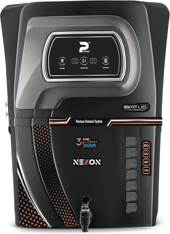 Proven Nexon Water Purifier – RO + UV + UF with Copper, Zinc, Alkaline Technology, LED Indicators 12L Storage, TDS Adjuster, Made in India, ISI | 12 Stage Purification | 1 Year Warranty