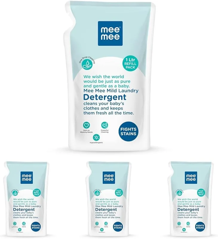 Mee Mee Baby Liquid Detergent 1 L | pH Balanced, Free from Harsh Chemicals, Safe for Mother’s Hands & Baby’s Skin | Anti-Bacterial, Removes Stains & Odor with One Drop, Hypoallergenic | Mild Scent