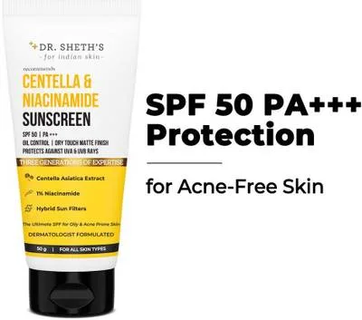 Dr. Sheth’s Sunscreen - SPF 50 PA+++ Centella & Niacinamide Oil & Acne Control Sunscreen for Oily & Acne-Prone Skin