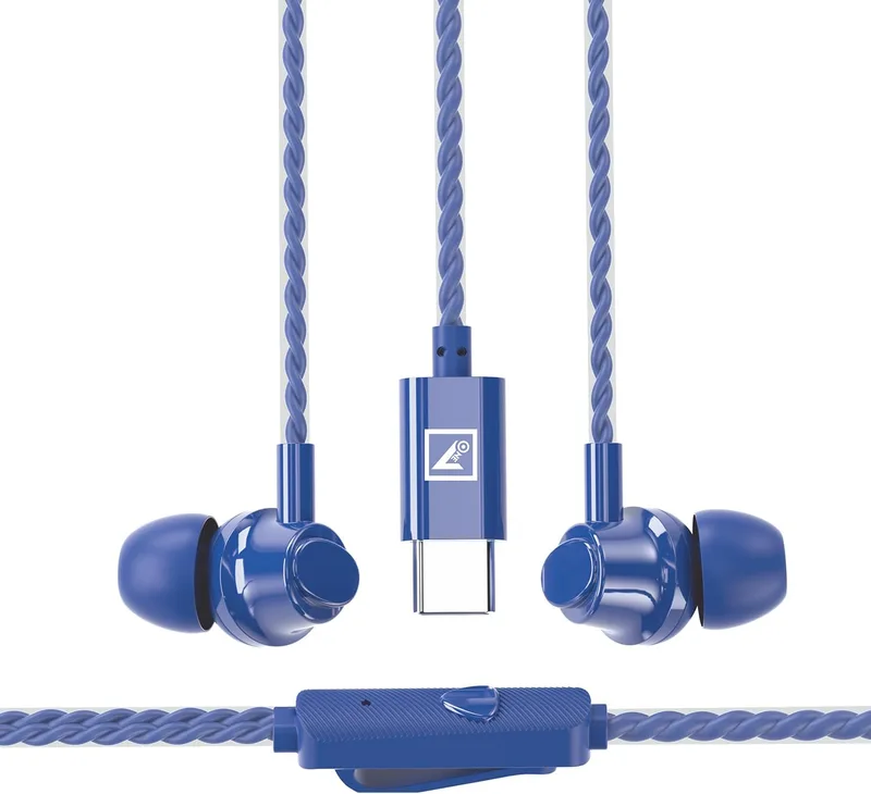 ONE 7 Type-C Wired Earphones with Deep Bass | 3D Sound, ENC Noise Reduction, Premium Braided Cable | in-Ear Stereo Earphone with Mic for Type-C Devices (ON HF-64) (Blue)