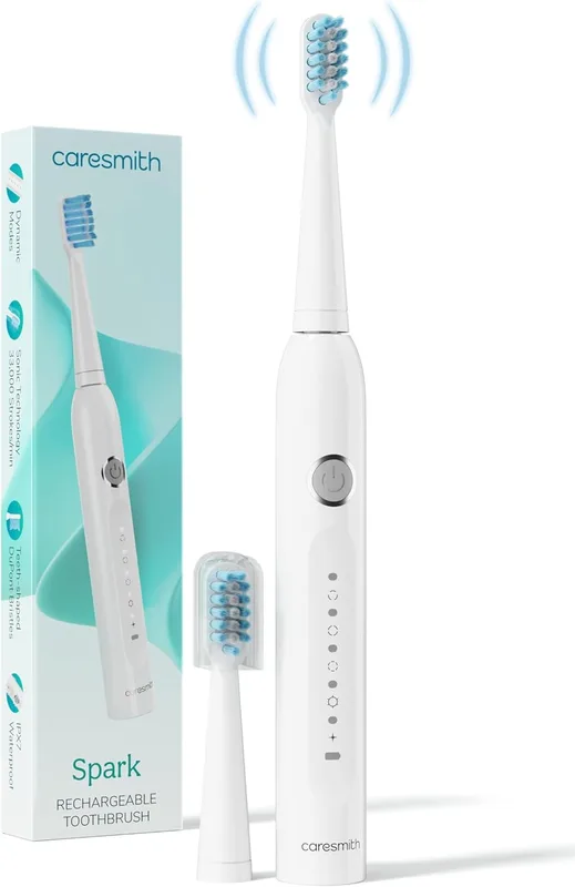 Caresmith SPARK New Rechargeable Electric Toothbrush For Adults | 2 Brush Heads | 5 Operational Modes (White, 1)