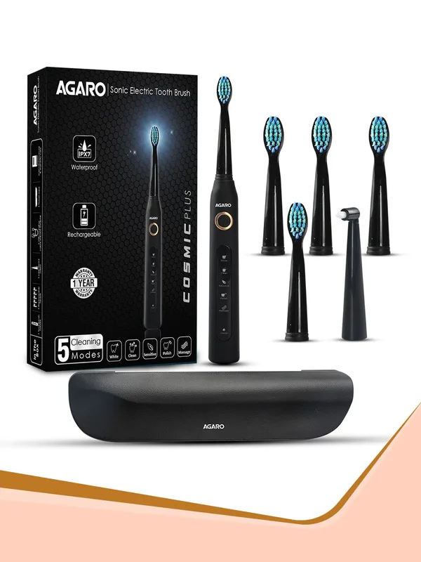 Agaro Cosmic Plus Sonic Rechargeable IPX7 Waterproof Electric Tooth Brush - Black