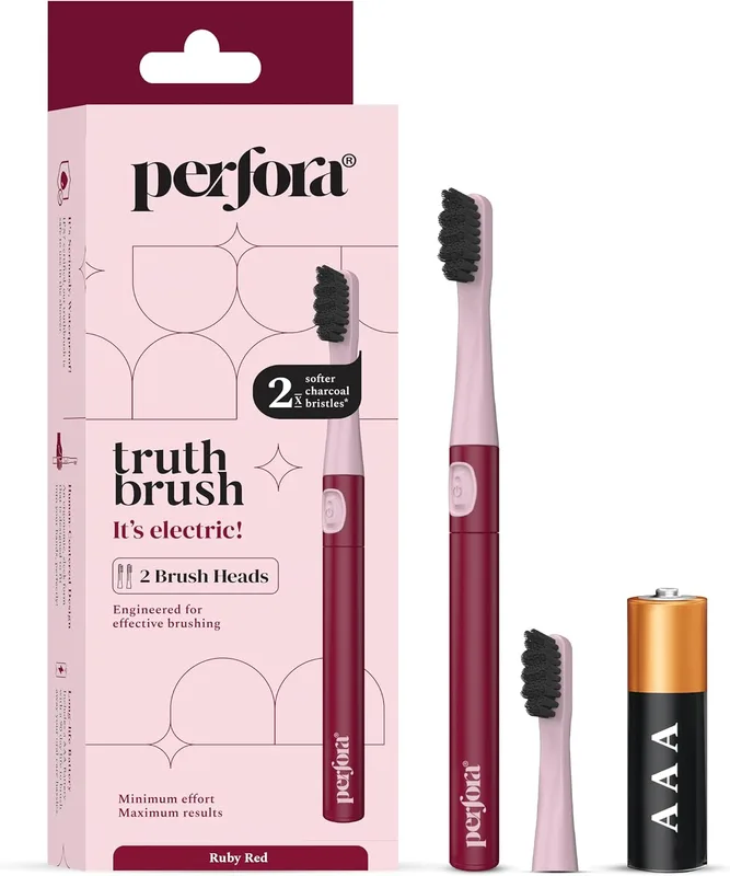 Perfora Electric Toothbrush For Men, Women & Kids With 2 Modes, 2 Brush Head, 24000 Strokes, 90 Days Battery Life | 1 Year Warranty - Ruby Red
