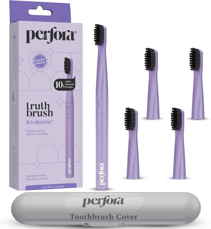 Perfora Electric Toothbrush & Brushheads With Travel Case|1 Year Warranty|Electric Brush,Electric Toothbrush For Kids,Men & Women,2 Modes,Aaa Powered,90 Days Battery Life,001-Lavender,Pack of 6