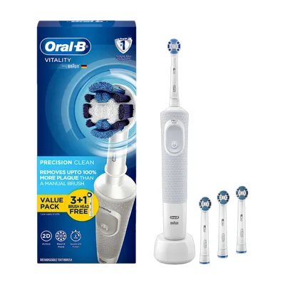 Oral-B Vitality + Refills, 4 Brush Heads, 2 Modes, 2 Min Timer,Rechargeable Electric Toothbrush