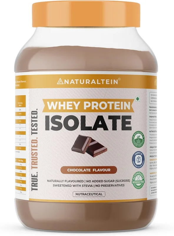 NATURALTEIN Natural Whey Protein Isolate Chocolate – 1 kg | 30 g Serving – 24 g Protein | Naturally Flavoured, Non-GMO | No Artificial Sweeteners | Smooth, Light & Easy to Digest