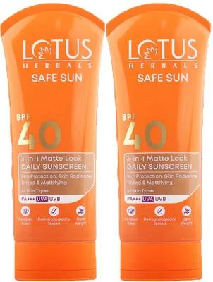 LOTUS HERBALS Sunscreen - SPF 50 PA+++ Safe Sun 3in1 matte look daily sun block (pack of 2)