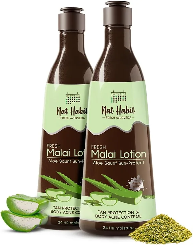 Nat Habit Fresh Whipped Body Lotion, Aloe Saunf Sun Protect Malai Lotion, Detan Hydration, Body Acne Control & 24 Hours Moisture, 250 ml (Pack of 1)