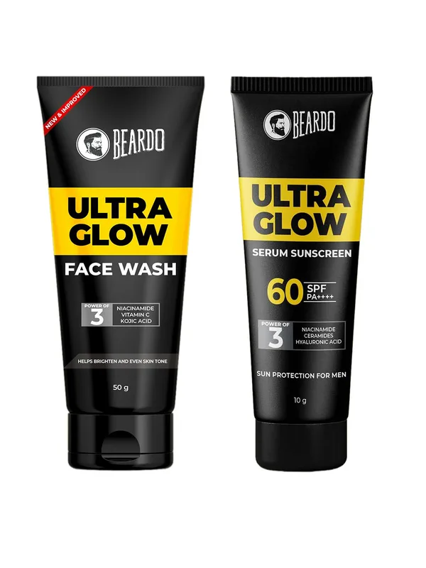 BEARDO Ultra Glow Face Care Combo - SPF60 Serum Sunscreen 10g & Face Wash 50ml