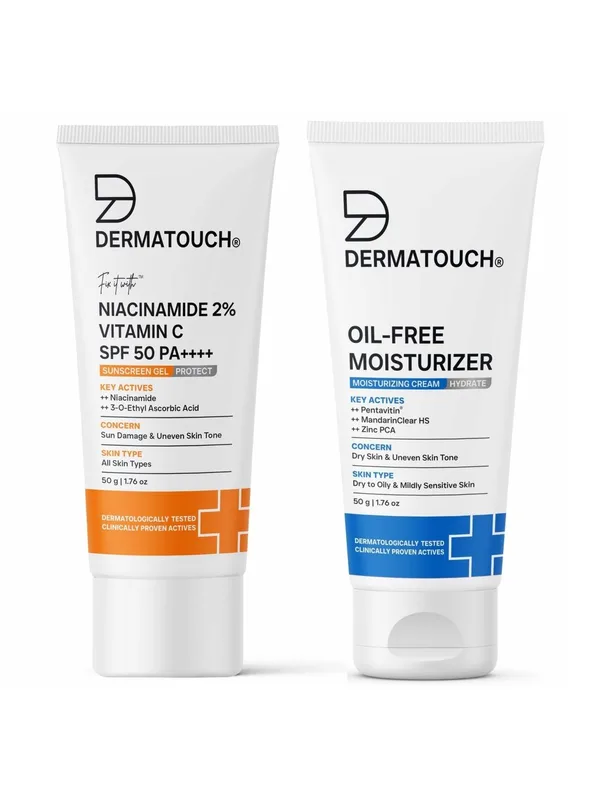 Dermatouch Set Of 2 Oil-Free Moisturiser & Niacinamide Vitamin C Sunscreen - 50 g Each