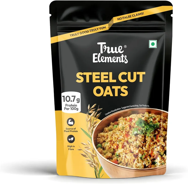 True Elements Steel Cut Oats 1kg - Steel Cut Oats for Weight Management | Sugar Free | Healthy Breakfast | 100% Wholegrain | Diabetic Friendly | Breakfast Cereal