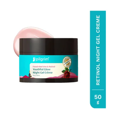 Pilgrim Anti Ageing Red Vine Night Creme Gel For Glowing Skin, Skin Repair, Dry, Oily, Sensitive Skin, Men & Women, 50g