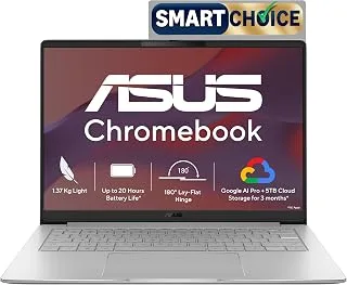 ASUS Chromebook CM1405 (2026), Smartchoice, MediaTek Kompanio 540 Processor, 4GB RAM, 128GB SSD, FHD, 14"(35.5 cm), 60Hz, Chrome OS, Pure Grey, 1.37 Kg, CM1405CM4A-S60101, Thin & Light Laptop