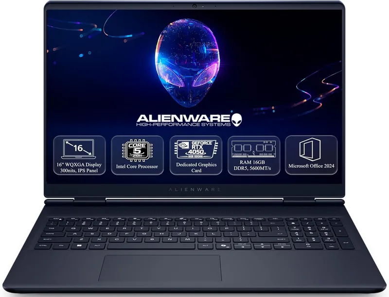 Alienware 16 Aurora AC16250, Intel Core 5‑210H, 16GB DDR5, 512GB SSD, 16" WQXGA 300Nits Display, GeForce RTX™ 4050, 6GB GDDR6, White Backlit Keyboard, Win 11 Home+MSO'24, Interstellar Indigo, 2.57Kg