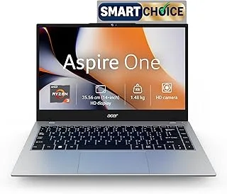 Acer Smartchoice Aspire One, AMD Ryzen 3-7320U, Office 2024 + M365 Basic, 8GB LPDDR5 RAM/ 512GB SSD, 14.0"/35.56cm TN HD Display, Win 11 Home, Pure Silver, 1.48KG, A114-43, Thin and Light Laptop