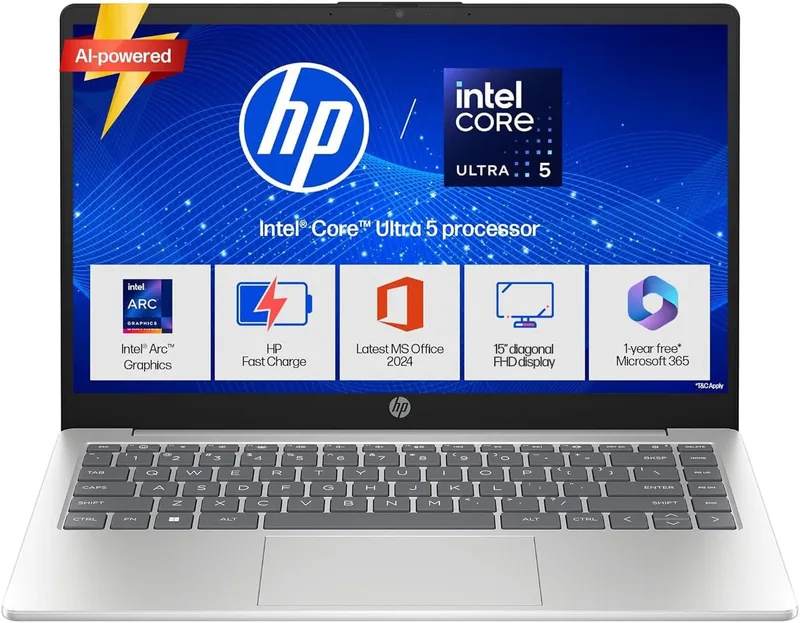 HP 15 Smartchoice, Intel Core Ultra 5 125H 12 TOPS, 24GB DDR5 (Upgradeable) 1TB SSD,Anti-Glare, FHD, 15''/39.6cm,Win11, M365*Office24, Silver, 1.65kg, FD1458TU, FHD Camera w/Shutter, Backlit AI Laptop
