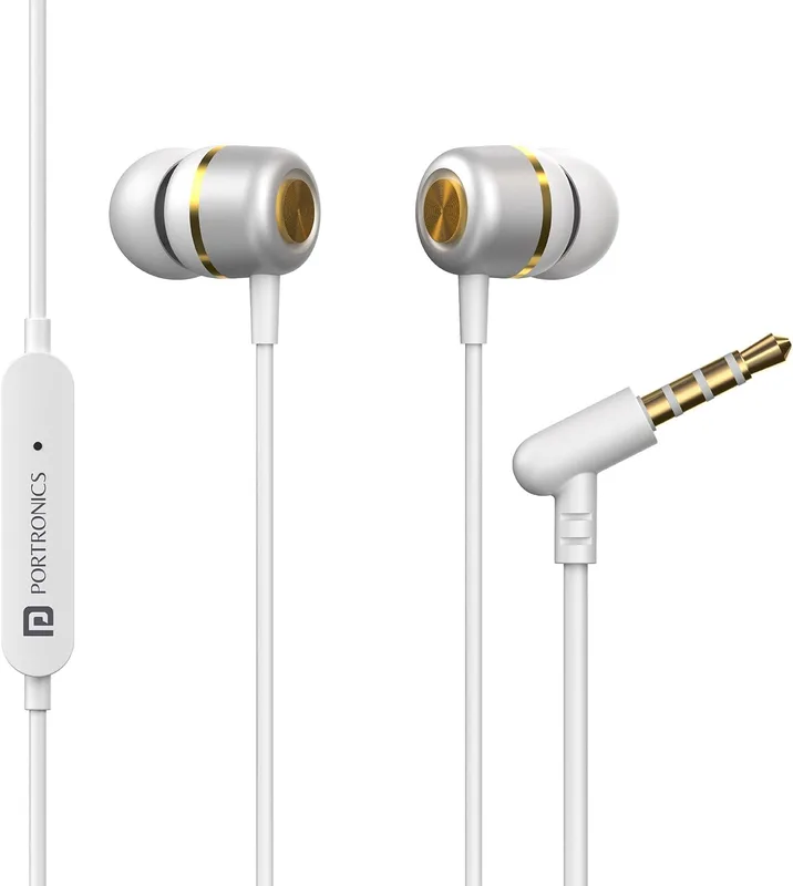Portronics Conch 10 in Ear Wired Earphone with Mic, 3.5mm Jack, Power Audio, in line Control, Water Resistant, Anti Tangle Wire, Sound Isolation, Comfort Fit(White)
