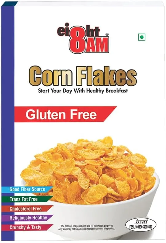 8AM Corn Flakes Gluten Free 300g, 99% Fat Free, & Cholesterol Free, Trans Fat, Artificial Additives, Crunchy & Delicious, Nutritious Whole Grain Breakfast Cereal