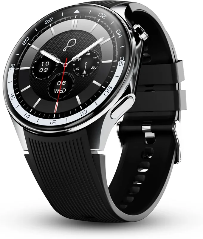 Pebble Gravity 1.43” AMOLED Smartwatch with Always-On Display | Bluetooth Calling, QR Payment, Compass | 700 Nits Brightness | Health & Fitness Tracking | Feather Touch UI, Premium Design - Black