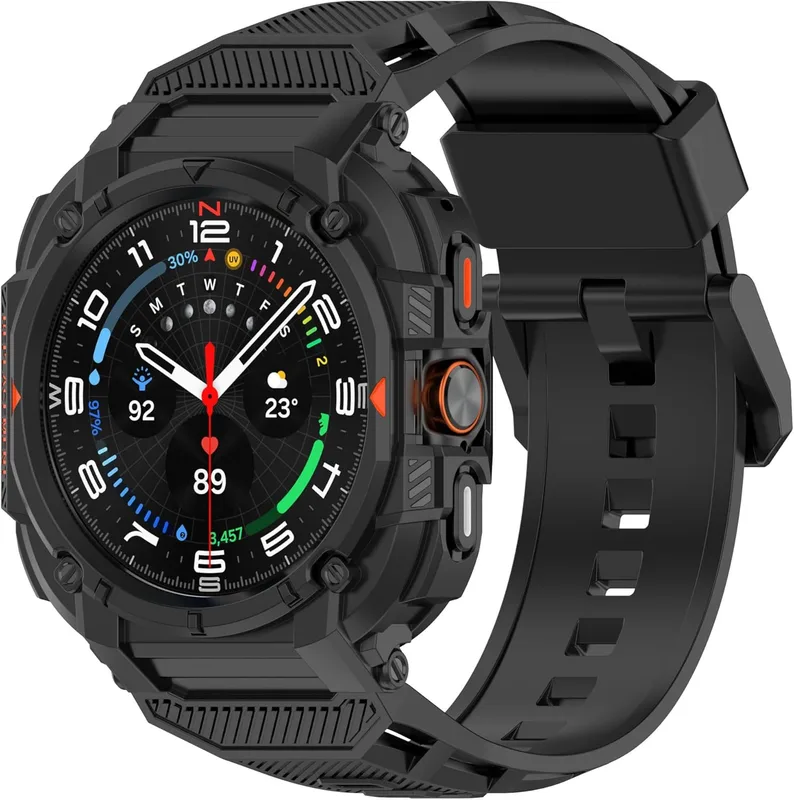OBOE Armor Case with Strap Compatible with Samsung Galaxy Watch 7 Ultra/Ultra 2 (2025) 47mm (Black) [WATCH NOT INCLUDED]